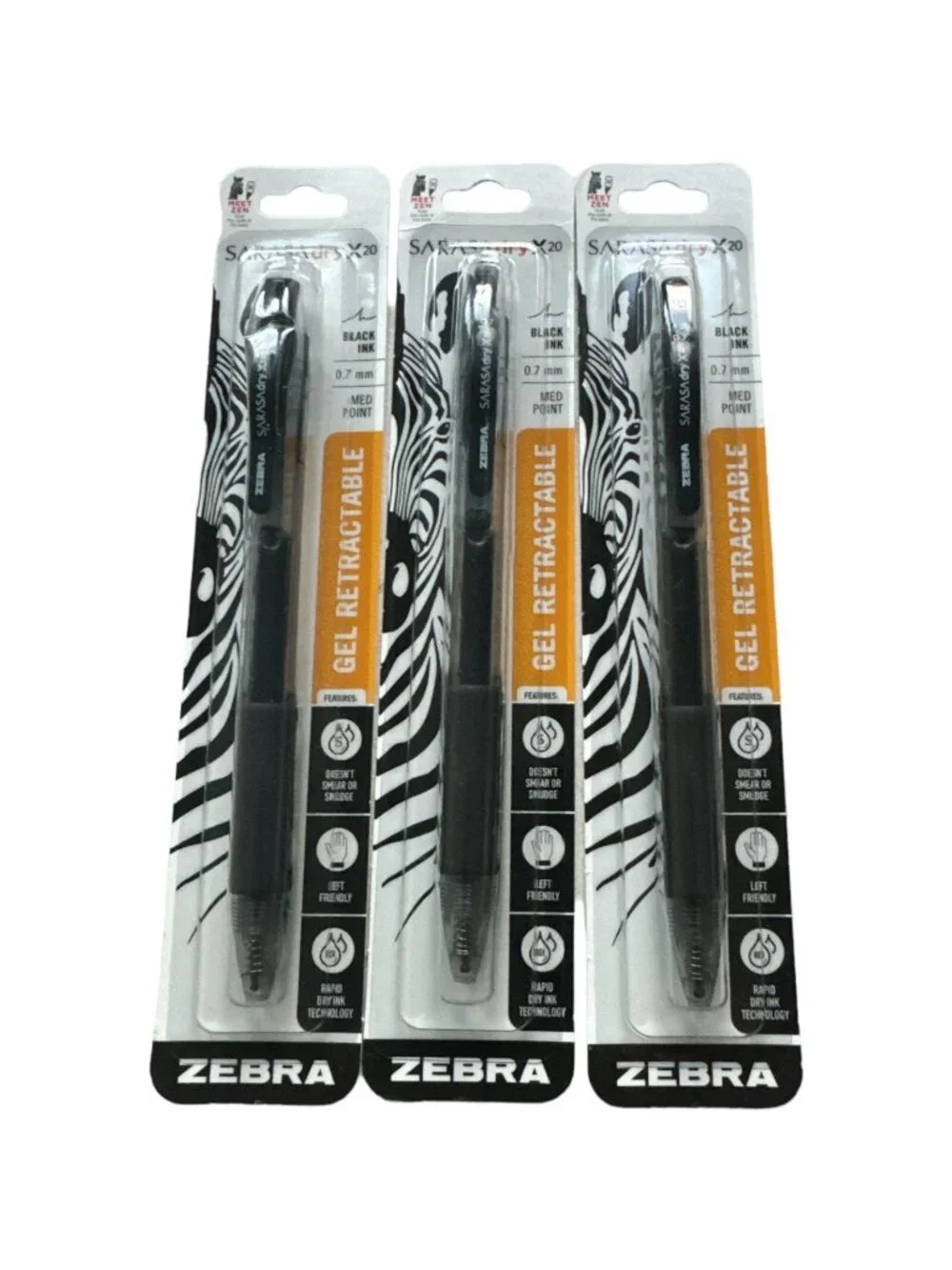 Zebra Pen Sarasa Dry X20 Gel Retractable Point Ink Pen Black Set 3